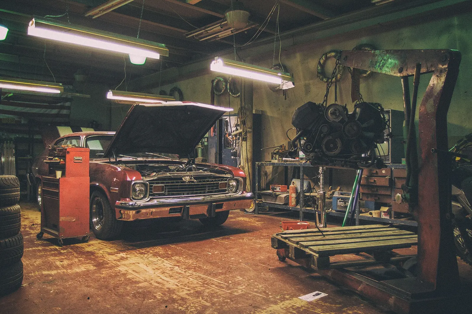 A car in a repair workshop